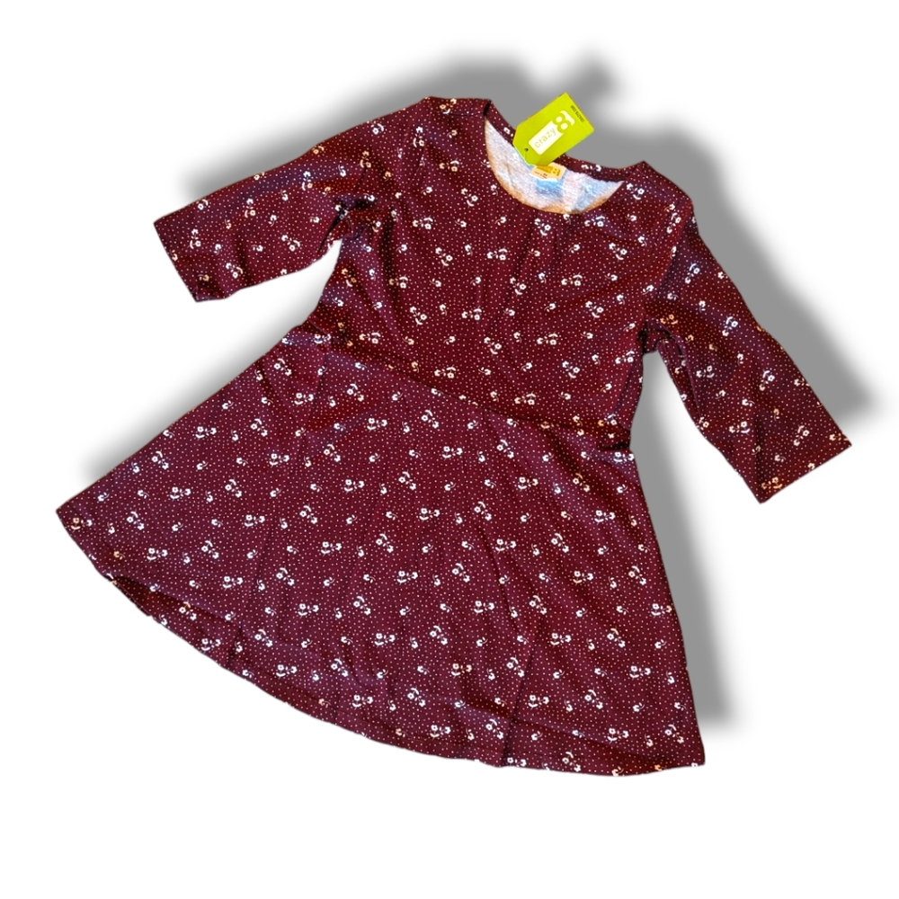 Crazy 8 Girls 3T Burgundy Floral Polkadot Dress 56% cotton 44% polyester